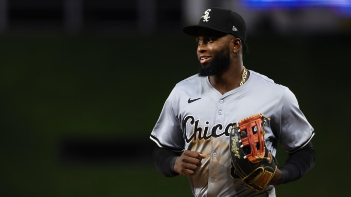 Jul 5, 2024; Miami, Florida, USA; Chicago White Sox center fielder Luis Robert Jr. (88) looks on against the Miami Marlins during the seventh inning at loanDepot Park