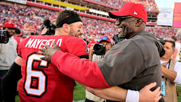 Tampa Bay Buccaneers Head Coach Todd Bowles and quarterback Baker Mayfield