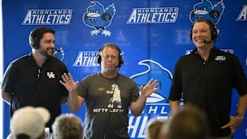 From left, Drew Franklin, Ryan Lemond and Matt Jones perform a special radio show in honor of Jared Lorenzen in front of a live audience at Highlands Athletics in Fort Thomas, Ky., on Thursday, July 11, 2019.  Kentucky Sports Radio host Matt Jones and started a fund to help support Jared Lorenzen's family.

Kentucky Sports Radio Jared Lorenzen