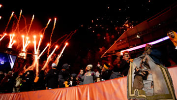 Cincinnati Bengals fans cheer as fireworks go off during the Super Bowl LVI Opening Night Fan Rally,