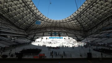 Le vélodrome quelques heures avant l'arrivée du Pape François