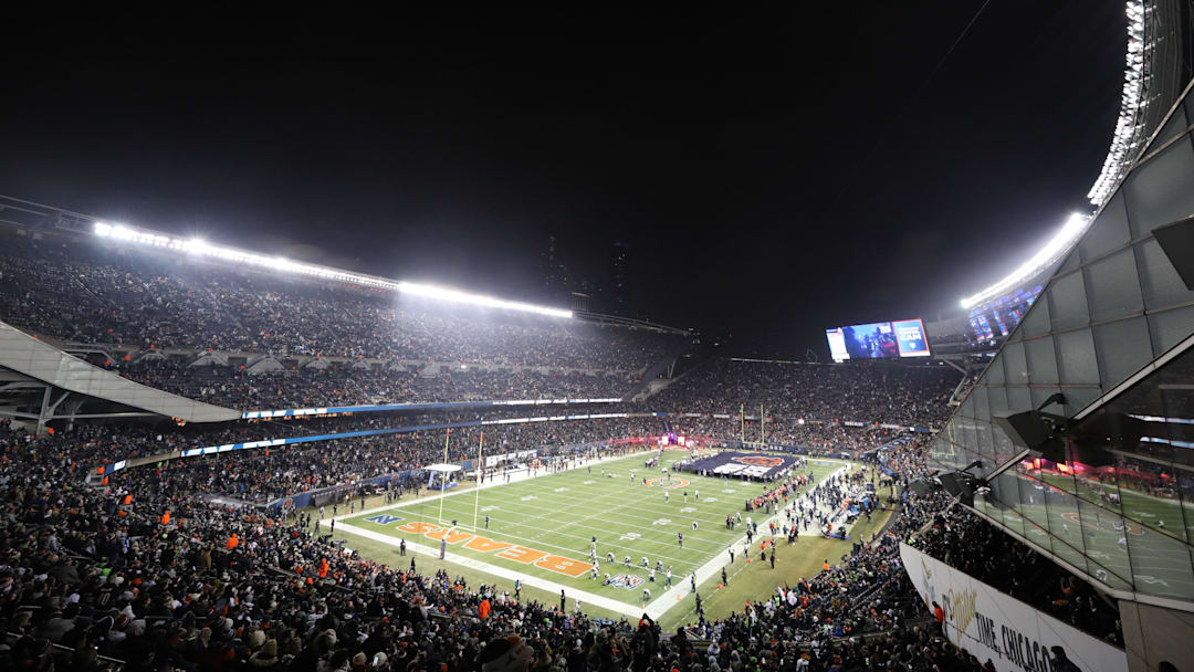 Dec 26, 2024; Chicago, Illinois, USA; A general view of Soldier Field before a game between the Chicago Bears and Seattle Seahawks Mandatory Credit: Talia Sprague-Imagn Images