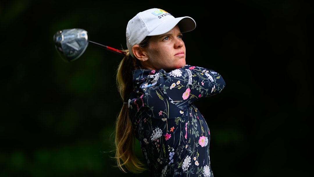 Sarah Schmelzel tees off on hole sixteen during the third round of the KPMG Women's PGA Championship golf tournament. (Photo: Steven Bisig-Imagn Images)