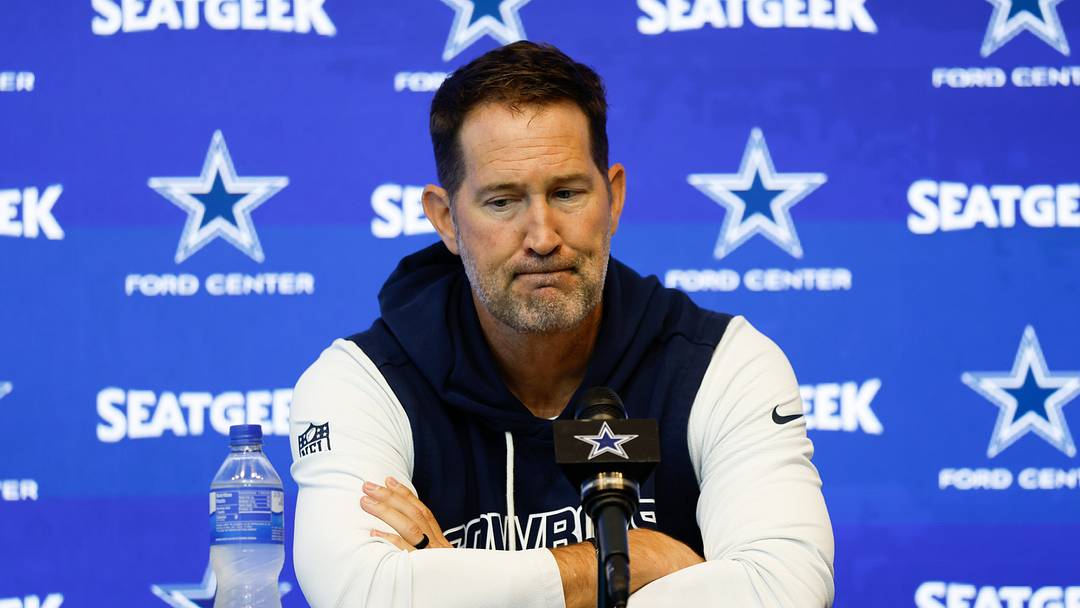 Dallas Cowboys head coach Brian Schottenheimer addresses the media before practice at the Ford Center at the Star Training Facility in Frisco, Texas. Dallas Cowboys head coach Brian Schottenheimer addresses the media before practice at the Ford Center at the Star Training Facility in Frisco, Texas.