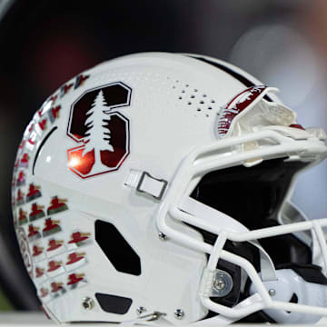 Nov 20, 2021; Stanford, California, USA;  General view of the Stanford Cardinal helmet during the third quarter against the California Golden Bears at Stanford Stadium. Mandatory Credit: Stan Szeto-Imagn Images