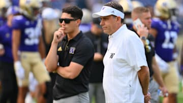 Sep 7, 2024; Seattle, Washington, USA; Washington Huskies head coach Jedd Fisch during team warmups before the game against the Eastern Michigan Eagles at Alaska Airlines Field at Husky Stadium. Mandatory Credit: Steven Bisig-Imagn Images