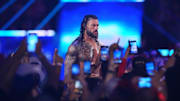 Roman Reigns during the Men’s Royal Rumble match during the WWE Royal Rumble at Lucas Oil Stadium. 