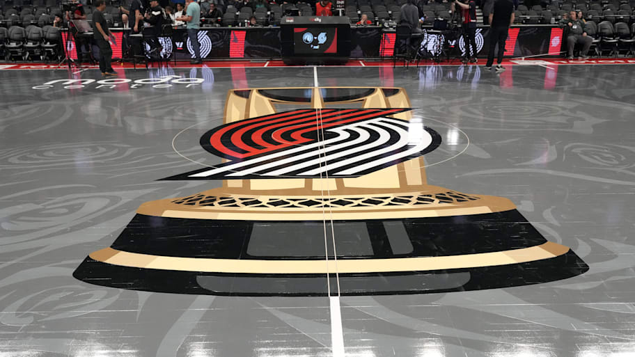 An overall view of the Portland Trail Blazers NBA Cup Court before the game against the Minnesota Timberwolves at Moda Center. | Soobum Im-Imagn Images