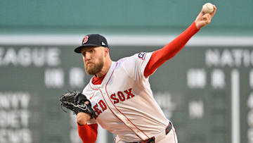 Apr 8, 2025; Boston, Massachusetts, USA; Boston Red Sox starting pitcher Garrett Crochet (35) pitches against the Toronto Blue Jays during the first inning at Fenway Park. Mandatory Credit: Eric Canha-Imagn Images