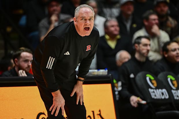 Rutgers head coach Steve Pikiell reacts to a call.