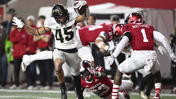 Purdue Boilermakers running back Devin Mockobee (45) runs the ball 