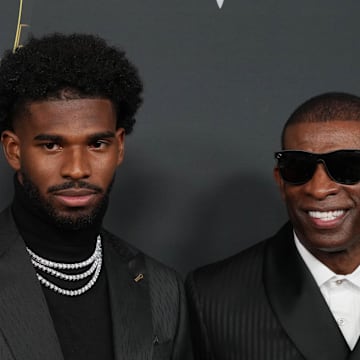 Shedeur Sanders and Deion Sanders attend the NFL Honors show in 2025.