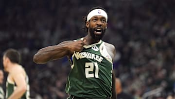 Milwaukee Bucks guard Patrick Beverley gestures towards the crowd following a play against the Indiana Pacers.