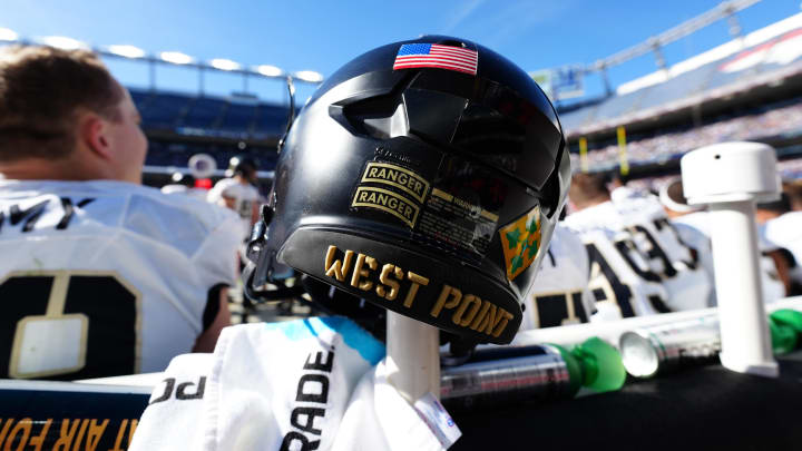 Nov 4, 2023; Denver, Colorado, USA;  General view of a Army Black Knights helmet during the first half against the Air Force Falcons at Empower Field at Mile High. Mandatory Credit: Ron Chenoy-USA TODAY Sports