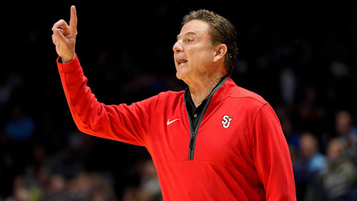 St. John's Red Storm head coach Rick Pitino calls out to his offense in the first half of the NCAA Big East Conference game between the Xavier Musketeers and the St. John's Red Storm at the Cintas Center on the campus of Xavier University in Cincinnati on Tuesday, Jan. 7, 2025. St. John’s led 41-37 at halftime. St. John's Red Storm head coach Rick Pitino calls out to his offense in the first half of the NCAA Big East Conference game between the Xavier Musketeers and the St. John's Red Storm at the Cintas Center on the campus of Xavier University in Cincinnati on Tuesday, Jan. 7, 2025. St. John’s led 41-37 at halftime.
