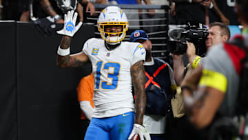 Los Angeles Chargers wide receiver Keenan Allen celebrates after scoring a touchdown against the Las Vegas Raiders.