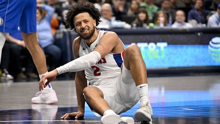 Mar 21, 2025; Dallas, Texas, USA; Detroit Pistons guard Cade Cunningham (2) : Jerome Miron-Imagn Images