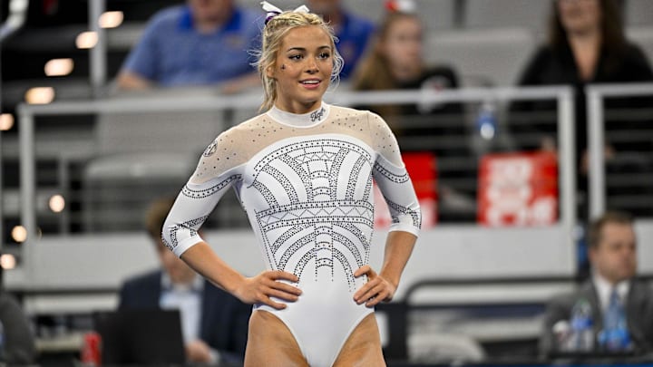 LSU Tigers gymnast Olivia Dunne warms up on floor before the start of the 2024 Womens National Gymnastics Championship.