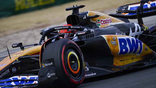 Esteban Ocon driving in the Alpine car.