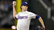 Texas Rangers starting pitcher Jacob deGrom (48) throws the ball during the third inning against the Minnesota Twins at Globe Life Field. 