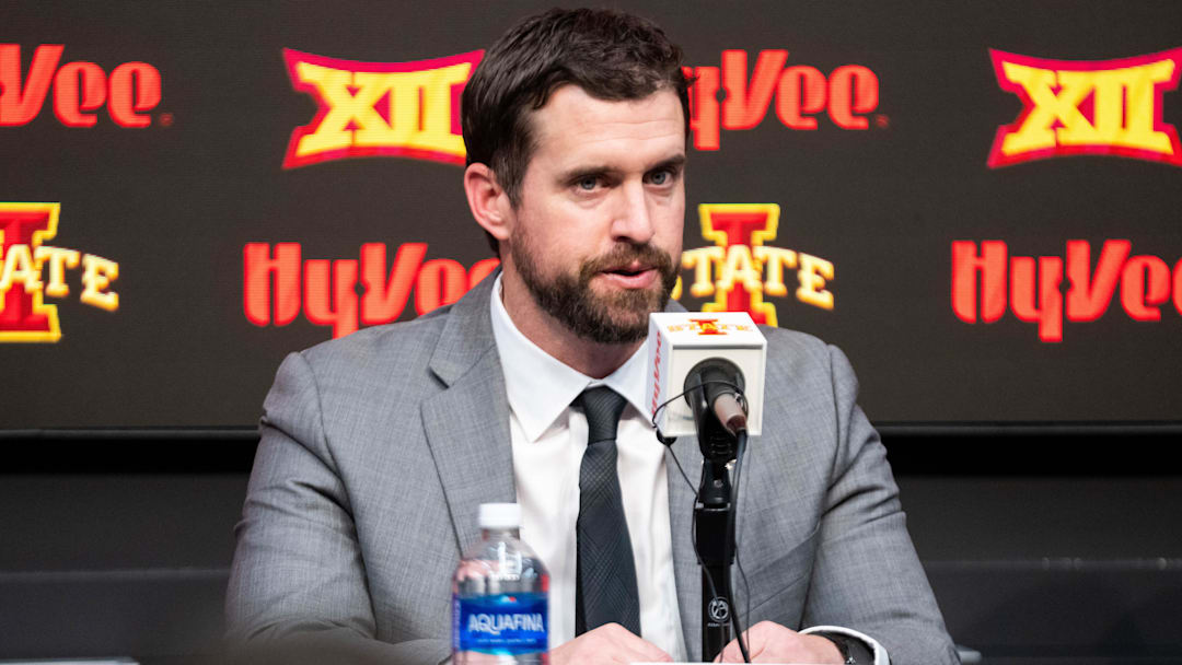 Jimmy Rogers speaks during his introductory press conference as Iowa State’s new head football coach on Dec. 8, 2025, at Iowa State University in Ames, IA. Jimmy Rogers speaks during his introductory press conference as Iowa State’s new head football coach on Dec. 8, 2025, at Iowa State University in Ames, IA.