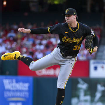 Pittsburgh Pirates starting pitcher Paul Skenes (30) pitches against the St. Louis Cardinals during the second inning at Busch Stadium on June 11.