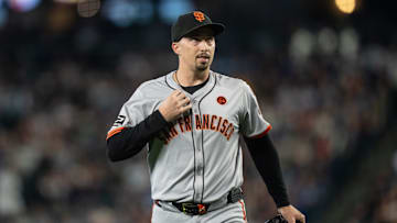 Aug 24, 2024; Seattle, Washington, USA; San Francisco Giants starting pitcher Blake Snell (7) walks off the field during a game against the Seattle Mariners at T-Mobile Park.