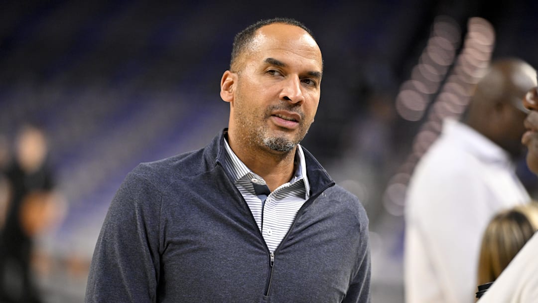 Dallas Mavericks general manager Nico Harrison looks on before the game against the Oklahoma City Thunder.
