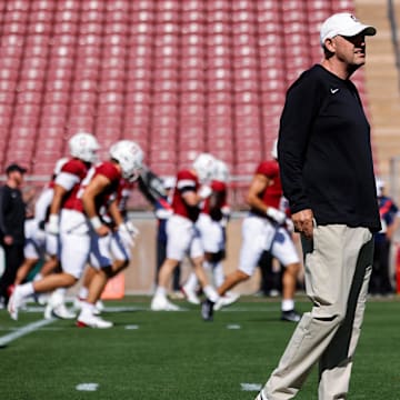 Sep 7, 2024; Stanford, California, USA; Stanford Cardinal head coach Troy Taylor looks on before a game against the Cal Poly Mustangs at Stanford Stadium. Mandatory Credit: Sergio Estrada-Imagn Images