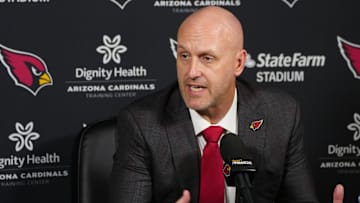 Cardinals general manager Monti Ossenfort speaks about Walter Nolen during a news conference inside the Arizona Cardinals training facility on April 24, 2025, in Tempe.