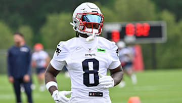 Jun 9, 2025; Foxborough, MA, USA; New England Patriots wide receiver Stefon Diggs (8) participates in minicamp at Gillette Stadium. Mandatory Credit: Eric Canha-Imagn Images