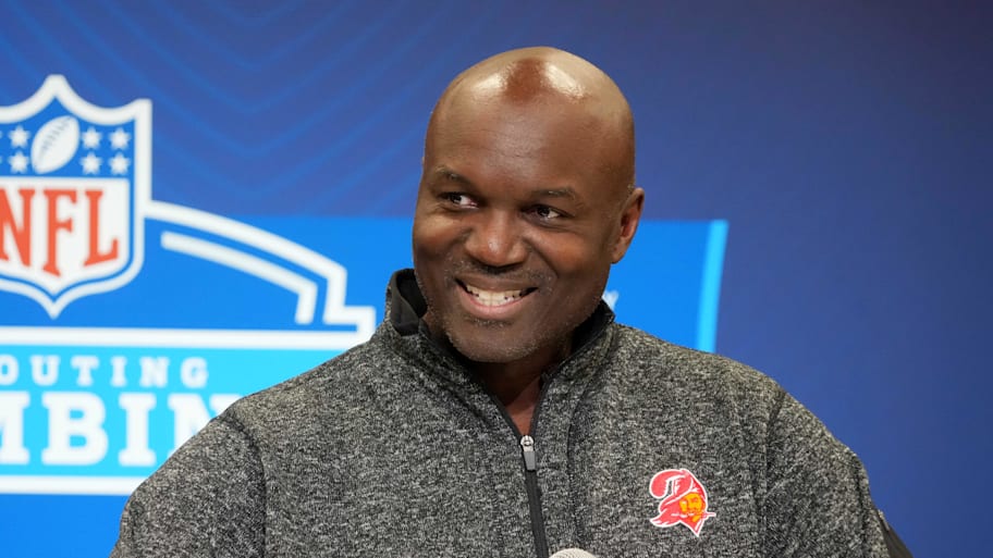 Tampa Bay Buccaneers coach Todd Bowles speaks during the NFL Scouting Combine. | Kirby Lee-Imagn Images