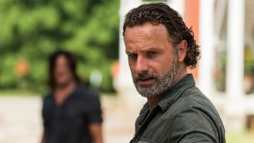 Andrew Lincoln as Rick Grimes and Norman Reedus as Daryl Dixon in The Walking Dead season 7