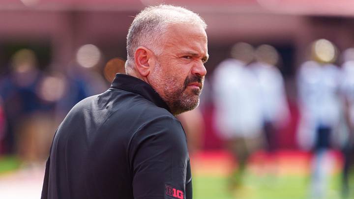 Sep 20, 2025; Lincoln, Nebraska, USA; Nebraska Cornhuskers head coach Matt Rhule walks onto the field before the game against the Michigan Wolverines at Memorial Stadium. Mandatory Credit: Dylan Widger-Imagn Images