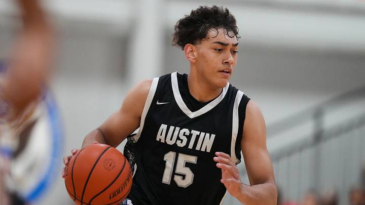 All-Stars South Austin's Micah Mohler (15) rushes up the court Monday, June 1, 2026, during the Futures All-Star game at New Palestine High School in New Palestine.