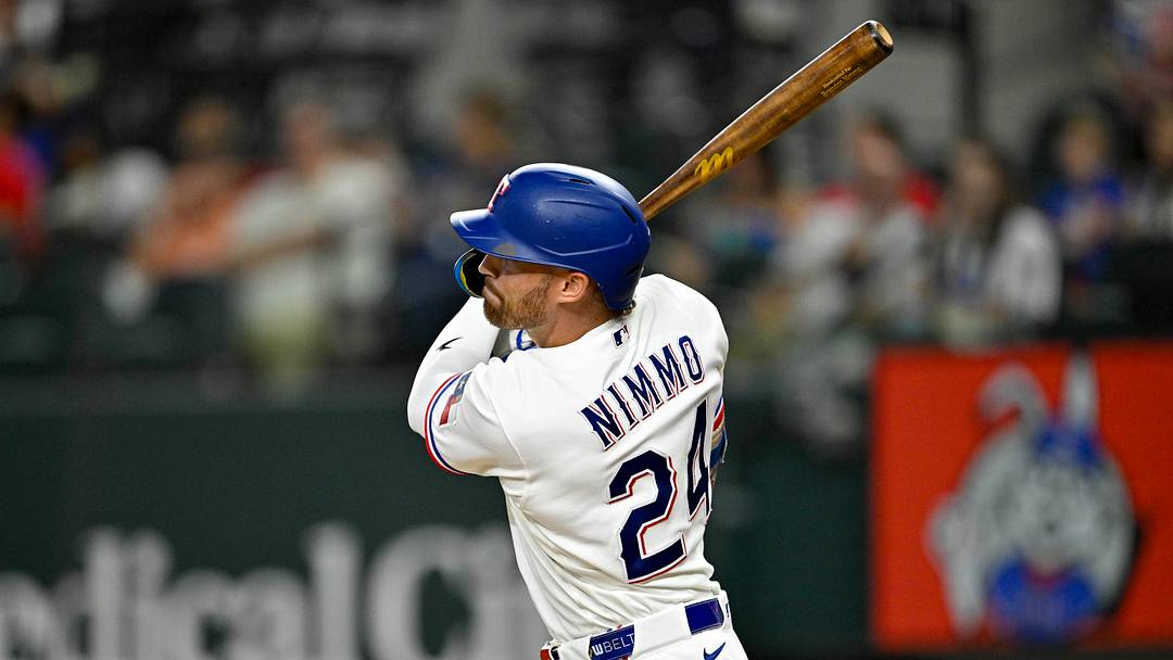 Texas Rangers right fielder Brandon Nimmo. Credit: Jerome Miron-Imagn Images