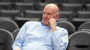 Jan 16, 2024; Los Angeles, California, USA; LA Clippers owner Steve Ballmer watches the game against the Oklahoma City Thunder at Crypto.com Arena. Mandatory Credit: Kirby Lee-Imagn Images