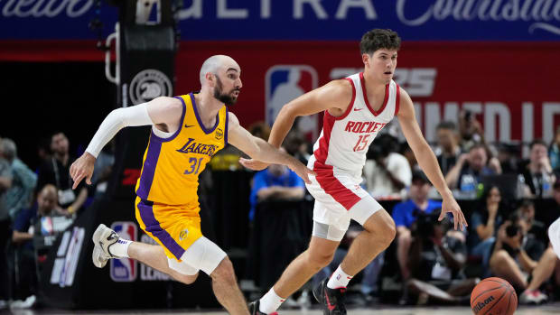 Jul 12, 2024; Las Vegas, NV, USA; Houston Rockets guard Reed Sheppard (15) dribbles