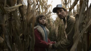 Yuna Bennett as Carlotta Groth and Florian David Fitz as Sven Groth on the set of Das Signal, Courtesy of Netflix 2023