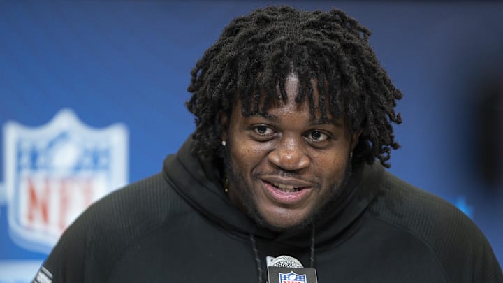Mar 1, 2025; Indianapolis, IN, USA; University of Missouri offensive lineman Armand Membou (OL28) answers questions at a press conference during the 2025 NFL Combine at Indiana Convention Center. Mandatory Credit: Jacob Musselman-Imagn Images Mar 1, 2025; Indianapolis, IN, USA; University of Missouri offensive lineman Armand Membou (OL28) answers questions at a press conference during the 2025 NFL Combine at Indiana Convention Center. Mandatory Credit: Jacob Musselman-Imagn Images