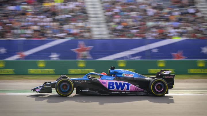 Oct 21, 2023; Austin, Texas, USA; BWT Alpine F1 driver Esteban Ocon (31) of Team France drives during the Sprint Race of the 2023 United States Grand Prix at Circuit of the Americas. Mandatory Credit: Jerome Miron-USA TODAY Sports