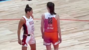 Kelsey Plum and Caitlin Clark traded barbs over the weekend. 