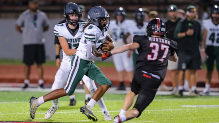 Mustang vs. Edmond Santa Fe in Oklahoma Varsity high school football showdown - Sep. 2, 2025 Mustang vs. Edmond Santa Fe in Oklahoma Varsity high school football showdown - Sep. 2, 2025