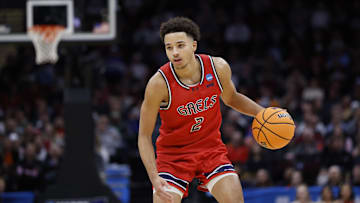 Mar 23, 2025; Cleveland, OH, USA; St. Mary's Gaels guard Jordan Ross (2) dribbles in the first half against the Alabama Crimson Tide during the NCAA Tournament Second Round at Rocket Arena. Mandatory Credit: Rick Osentoski-Imagn Images