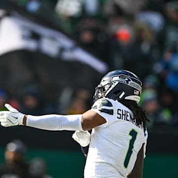 Dec 1, 2024; East Rutherford, New Jersey, USA; Seattle Seahawks wide receiver Laviska Shenault Jr. (1).