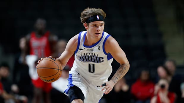 Osceola Magic guard Mac McClung dribbles up the floor. McClung was the 2024 NBA G League MVP.