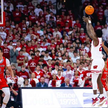 Wisconsin Badgers guard John Blackwell attempts a shot against the Campbell Fighting Camels. Blackwell finished with a game-high 31 points in a 96-64 victory at the Kohl Center.