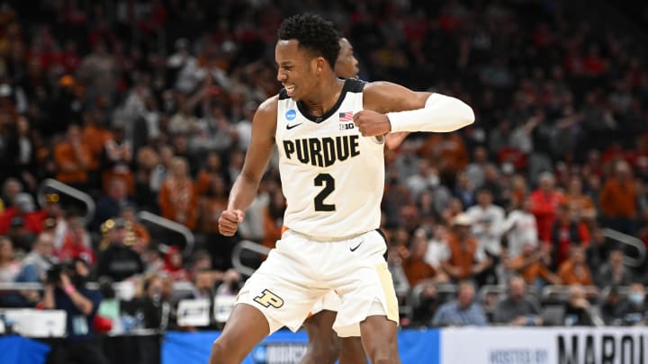 Purdue Boilermakers guard Eric Hunter Jr. (2) celebrates 