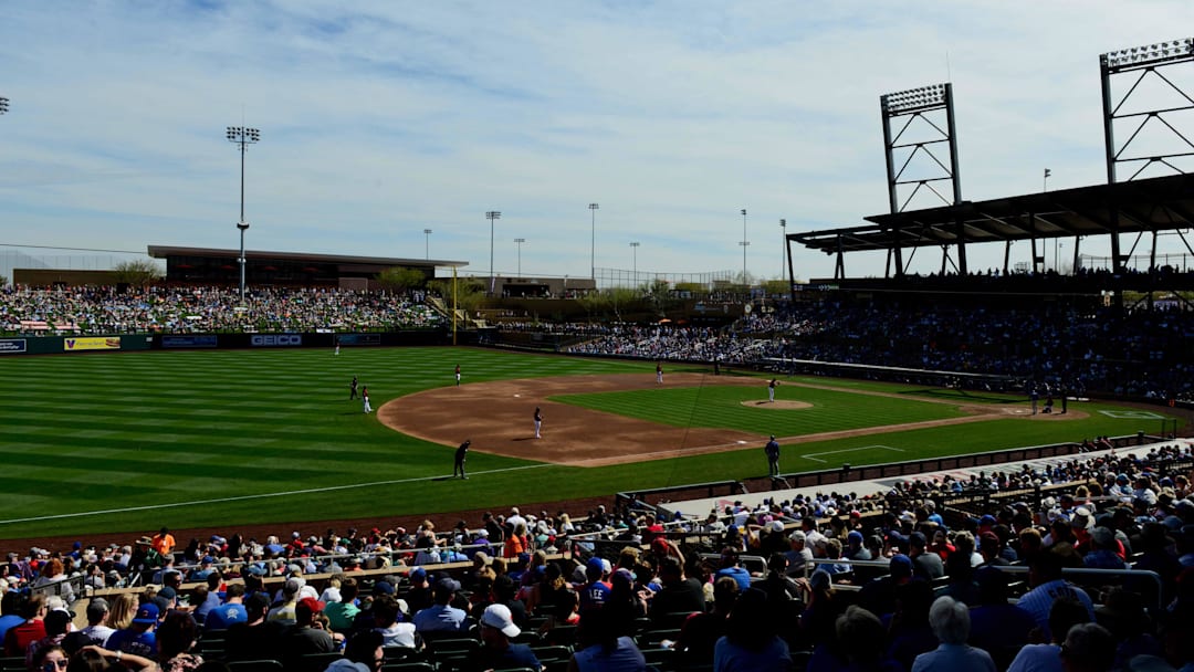 Mar 1, 2019; Salt River Pima-Maricopa, AZ, USA; General view of a game between the Arizona Diamondbacks and the Chicago Cubs during the third inning at Salt River Fields at Talking Stick. Mandatory Credit: Matt Kartozian-Imagn Images