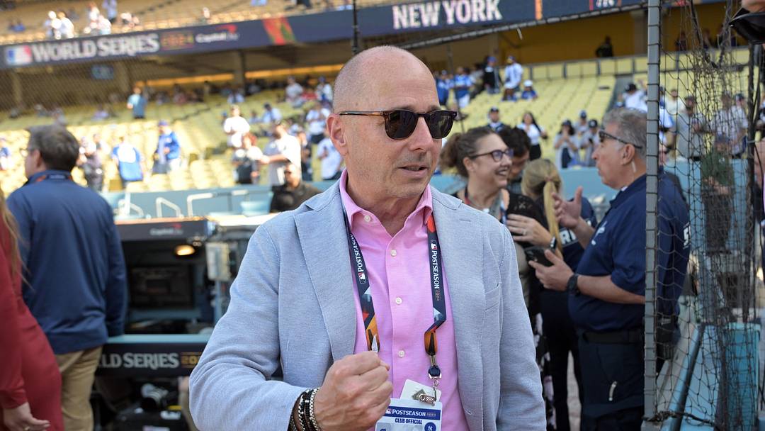 Oct 25, 2024; Los Angeles, California, USA; New York Yankees general manager Brian Cashman before game one against the Los Angeles Dodgers the 2024 MLB World Series at Dodger Stadium. Oct 25, 2024; Los Angeles, California, USA; New York Yankees general manager Brian Cashman before game one against the Los Angeles Dodgers the 2024 MLB World Series at Dodger Stadium.